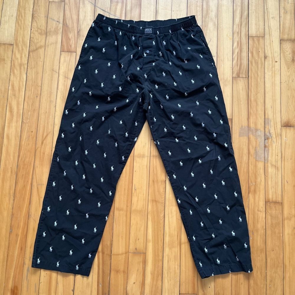 Polo Ralph Lauren Mens Black Pony Print Sleep Pajama Lounge Pants L G G
